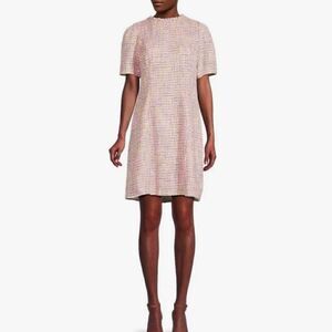Nanette Lepore Ruffle Neck Tweed Shift Dress Size 16 NWT Pink